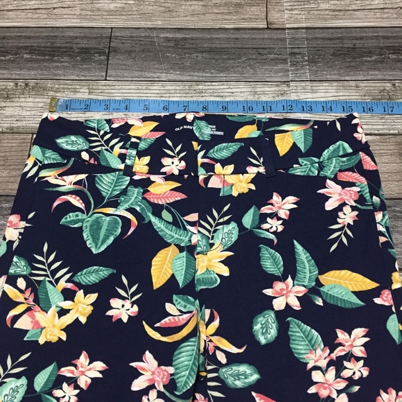Old Navy Pixie Floral Pants Women’s 6 Navy Blue Mid Rise Stretch (Inseam 29) - Picture 4 of 9